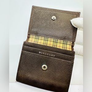 Burberry vintage Leather Brown Saffiano Leather Coin Case Wallet